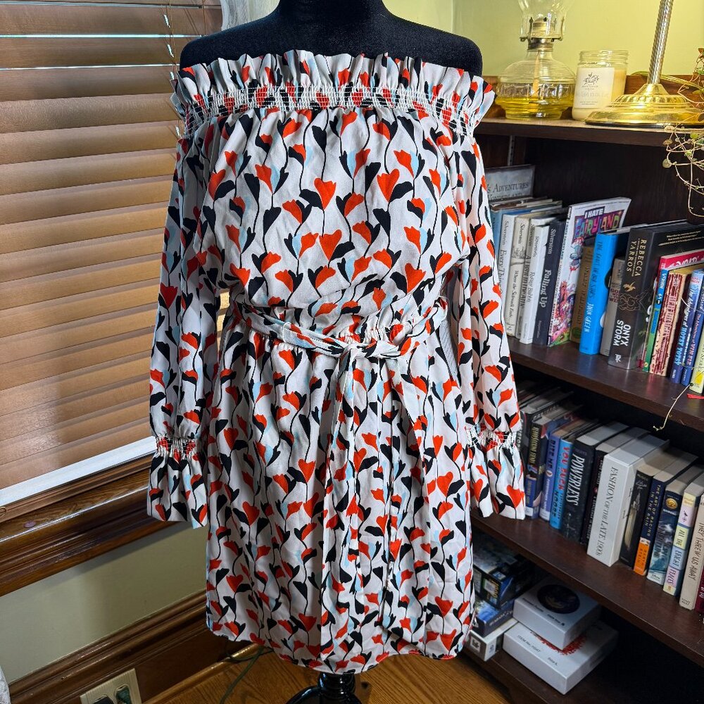Maggy London Geometric Print Off-the-Shoulder Dress